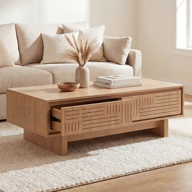 Couchtisch MCW O33 in Ulme Natur mit 2 Schubladen und 2 Fächern, B/T/H: 120 x 40 x 60 cm - Bild 1