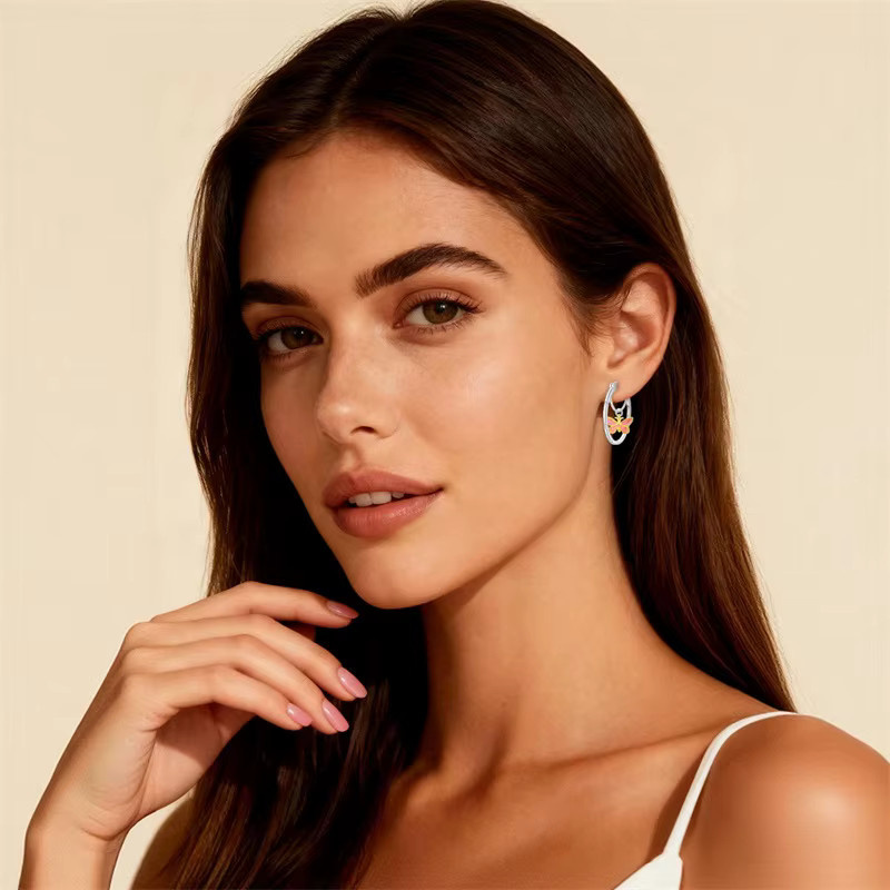Creolen Schmetterling, 925 Silber, Gold, Damen - Bild 2