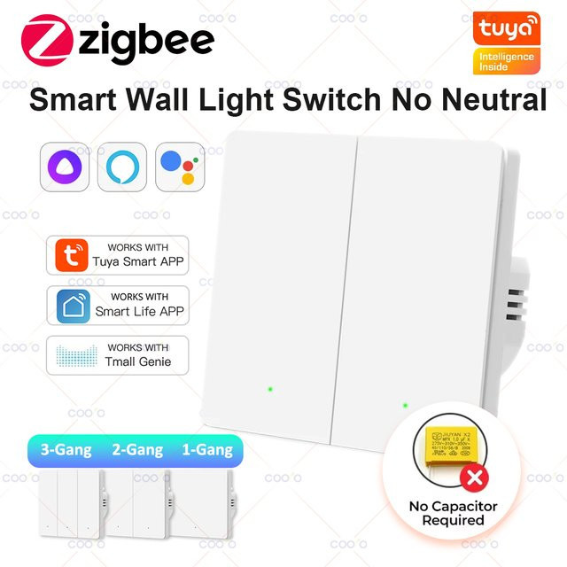 Tuya ZigBee Smart Lichtschalter in Weiß, moderner Wanddruckschalter ohne Neutralleiter und ohne Kondensator, kompatibel mit Alexa und Google Assistant - Bild 1