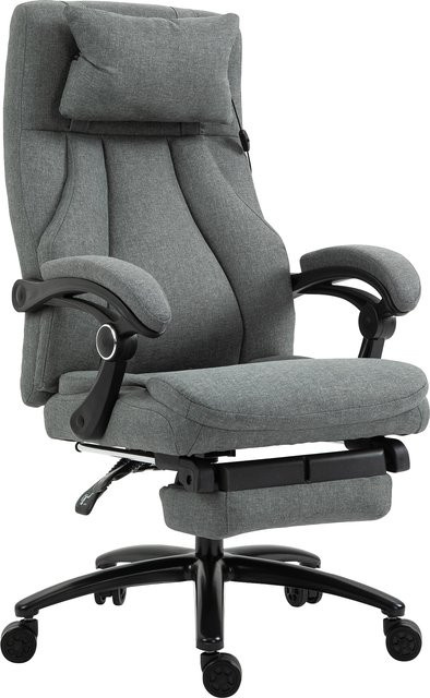 Vinsetto Massage Bürostuhl mit Liegefunktion und Armlehnen, ergonomischer Chefsessel aus Leinenstoff, Grau, Aosom - Bild 1
