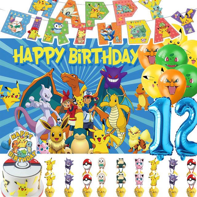 Potdemiel Pokemon Pikachu Party Deko Set, Ballon, Cupcake Topper, Banner, Foto Prop - Bild 1