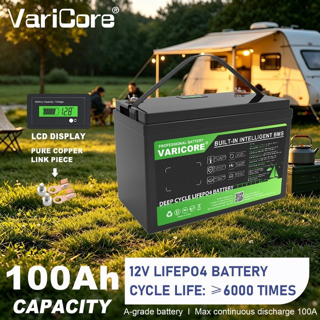 VariCore LiFePO4 Batteriepack 12V 100Ah Tiefzyklus-Lithium-Eisenphosphat-Batterie mit BMS in Schwarz - Bild 1