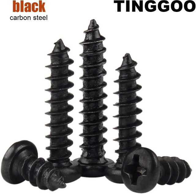 TINGGOO Selbstschneidende Holzschrauben aus Nylon, Flachkopf mit Kreuzschlitz und Kreuzrund, Schwarz, GB845 - Bild 1