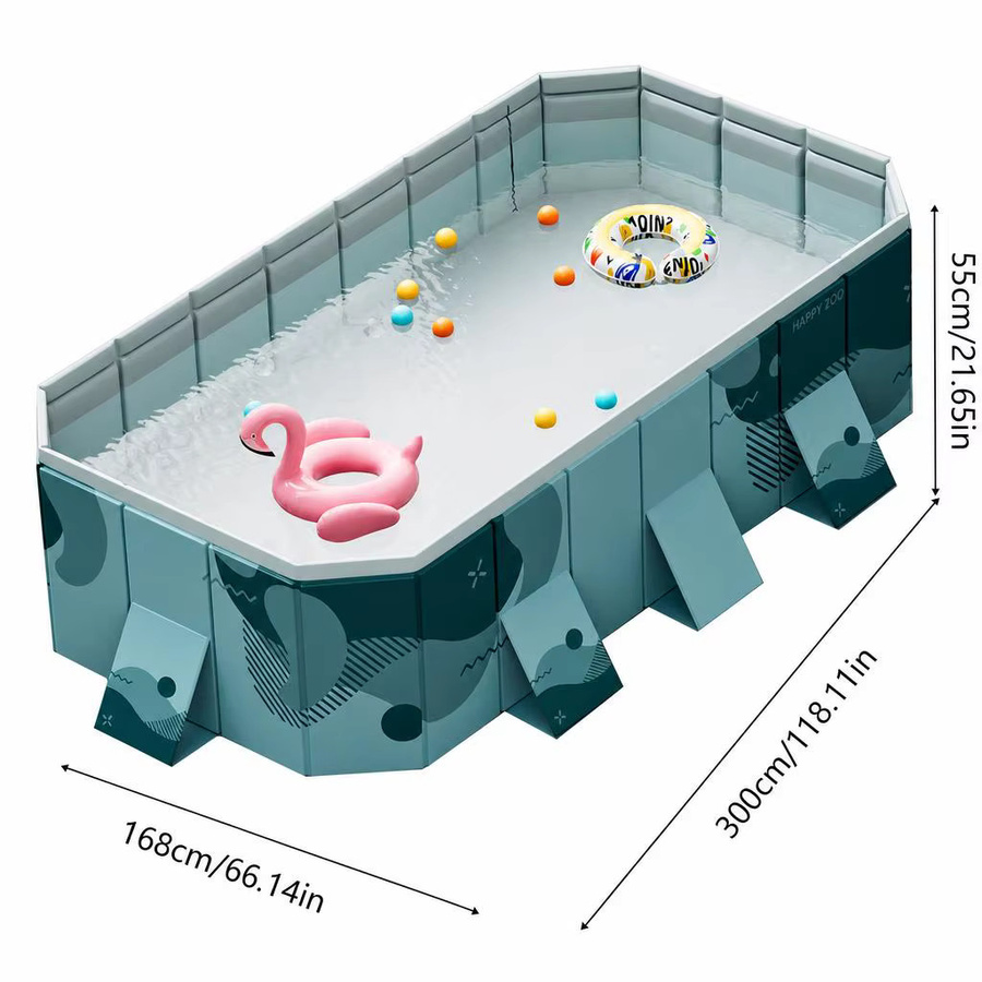 Faltbarer aufblasbarer Swimmingpool aus verschleißfestem PVC für Kinder und Erwachsene, rechteckig, grün und blau, B: 300 cm, H: 55 cm - Bild 5