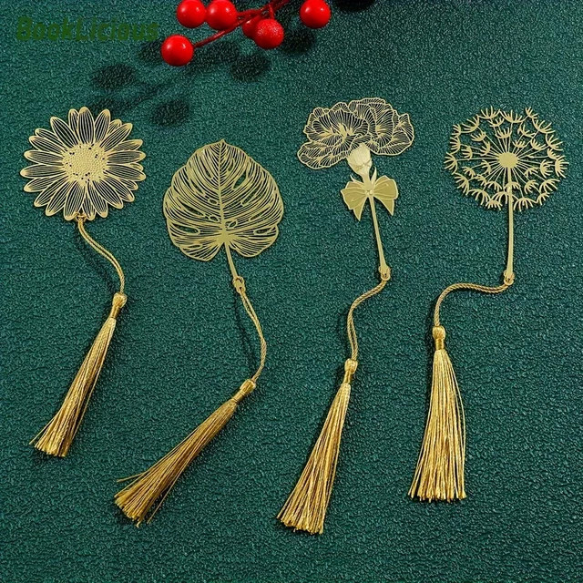 Goldenes Lesezeichen-Set aus Metall mit Quaste und Blatt-Design in den vier Jahreszeiten - Bild 1