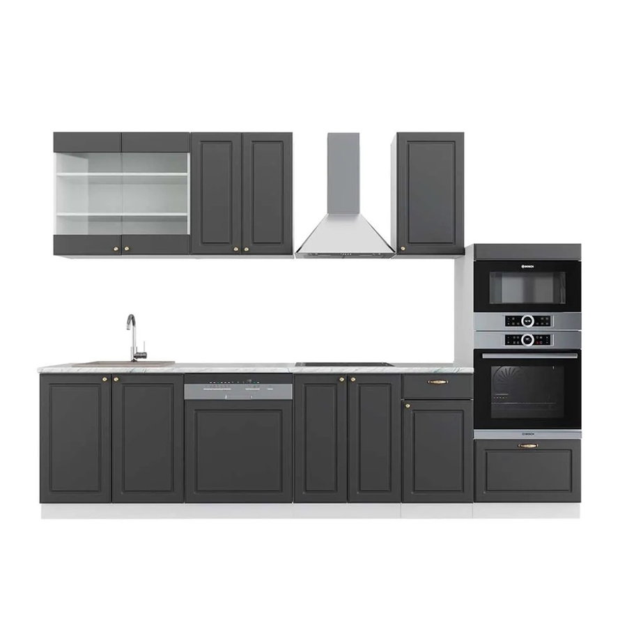 Vicco Fame-Line Küchenzeile in Anthrazit-Gold/Weiß mit Hochschrank und Marmor-Optik, Breite: 300 cm - Bild 2