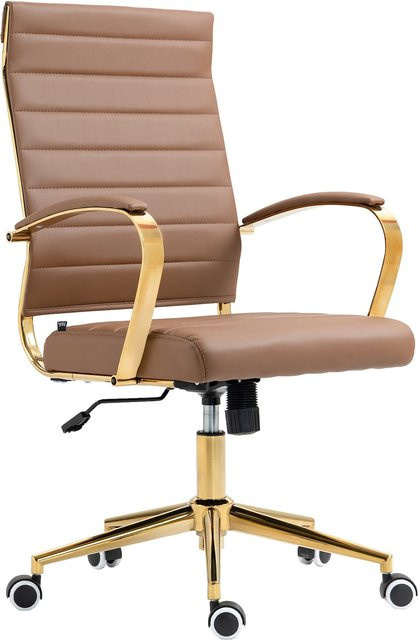 CLP Ergonomischer Bürostuhl Havanna aus Kunstleder mit gepolsterten Armlehnen und Metall-Gestell in Gold-Optik, 360 Grad drehbar und höhenverstellbar - Bild 1