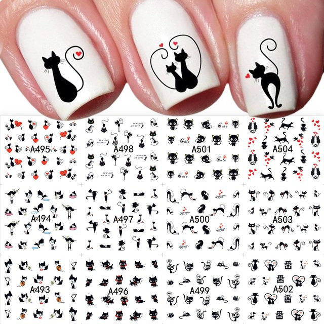 Full Beauty Nagelaufkleber Schwarze Katze, 12 Stück, Unisex - Bild 1