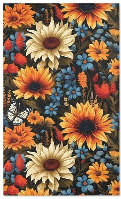 Lodestar Sonnenblumen Läufer Teppich mit Blumenmuster, Vintage Cottagecore Design, rutschfest und waschbar, B/T/H: 75 x 45 x 1 cm - Bild 1