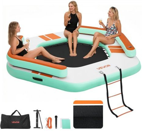 VEVOR Aufblasbares Schwimmdock Blau, Schwimmplattform mit rutschfester Oberfläche, Tragetasche und abnehmbarer Leiter, B/B/H: 260 x 260 x 0 cm - Bild 1