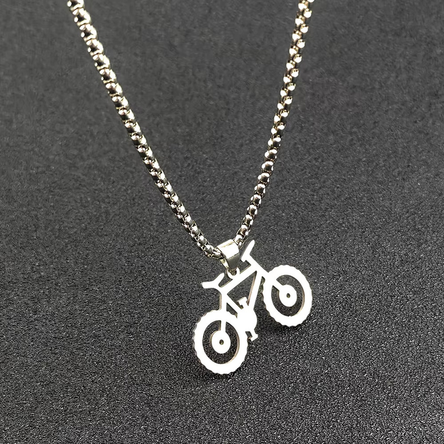 YiYuYiHua Halskette Edelstahl, Mini-Fahrrad-Anhänger, Silber, Unisex - Bild 3