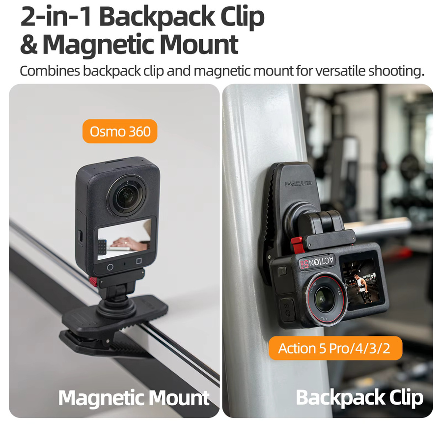 Magnetische Rucksack-Clip-Halterung für DJI OSMO 360, Action 5 Pro, 4, 3 und 2 in Schwarz mit 360-Grad-Drehung und Schnellverschluss - Bild 3