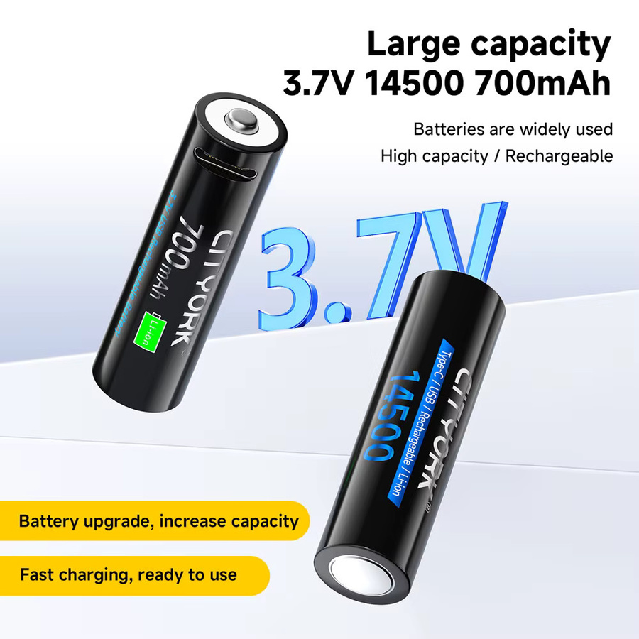 CITYORK 14500 AA Lithium-USB-Akkuzellen, 3,7V, 700mAh, Schwarz - Bild 2