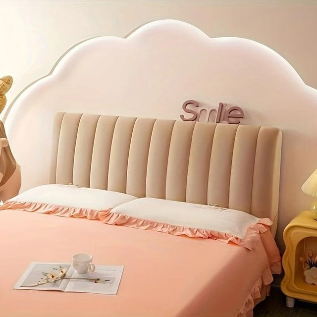 Gesteppter Samtbezug für das Bettkopfteil von Super Six in Beige, B: 120 cm, H: 70 cm - Bild 1