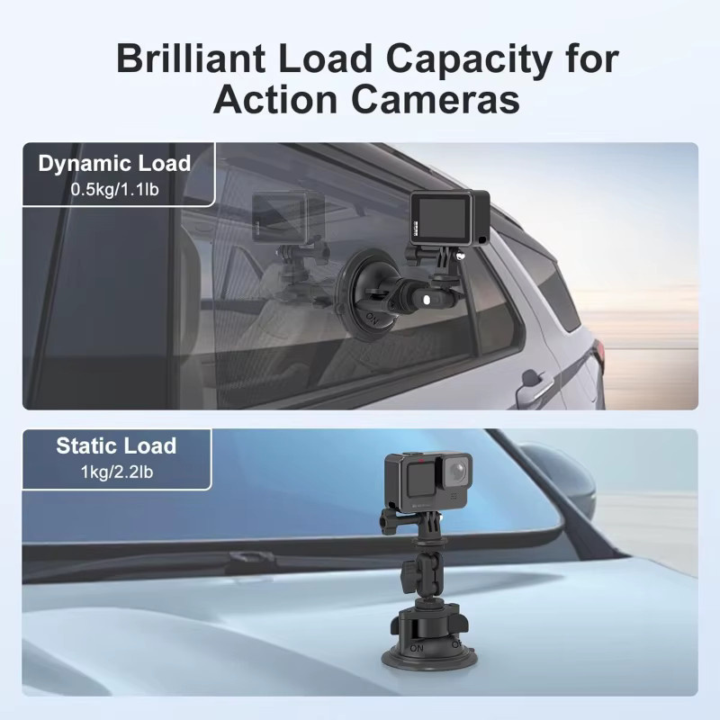 DIXSG 360 Grad verstellbare Saugnapfhalterung in Schwarz für GoPro, DJI Action, Insta360 und Smartphones zur Befestigung an der Windschutzscheibe im Auto - Bild 3