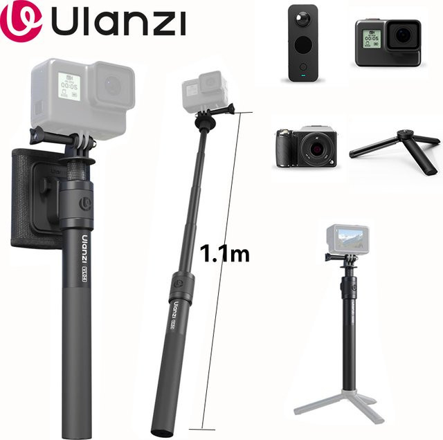 Ulanzi VL04 Selfie Stick Verlängerungsstange mit Rucksackklemme in Schwarz für GoPro Hero, DJI OSMO und Insta360, 1,1 m - Bild 1