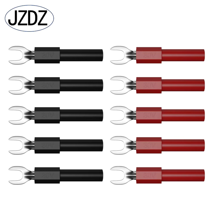 JZDZ 10er Set Isolierte U-Typ und Y-Spaten Stecker aus Kupfer mit 4mm Bananenbuchse in Rot und Schwarz - Bild 2