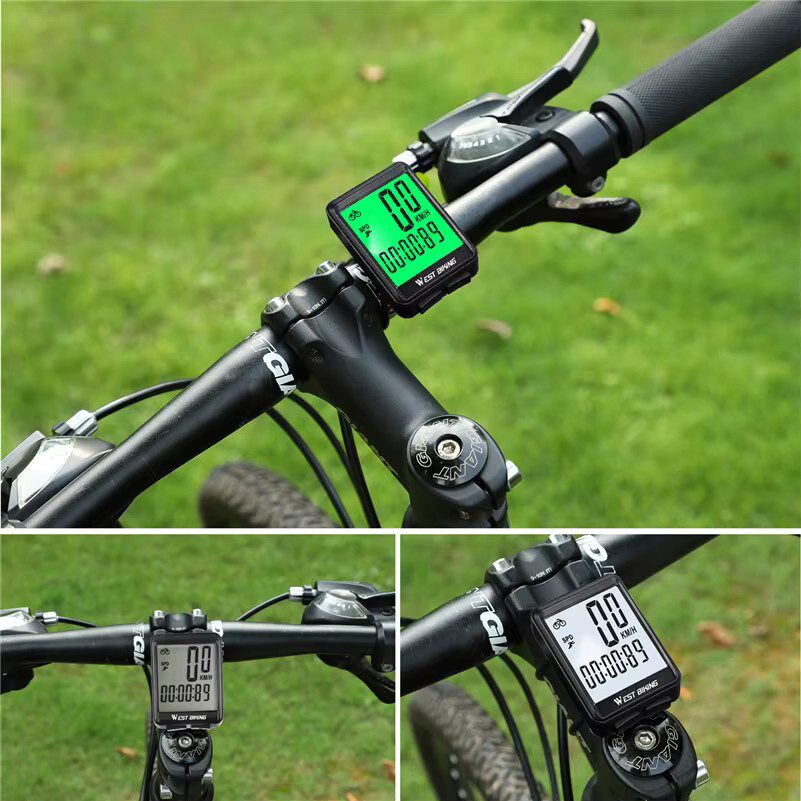 WEST BIKING Kabelloser Fahrrad-Fahrtcomputer mit Hintergrundbeleuchtung und LED-Geschwindigkeitsmesser in Schwarz - Bild 2