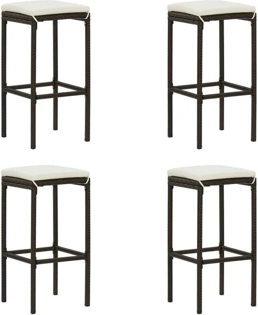 vidaXL Barhocker Set aus 4 Stück in Braun mit cremeweißen Kissen aus Poly-Rattan und Stahl - Bild 1