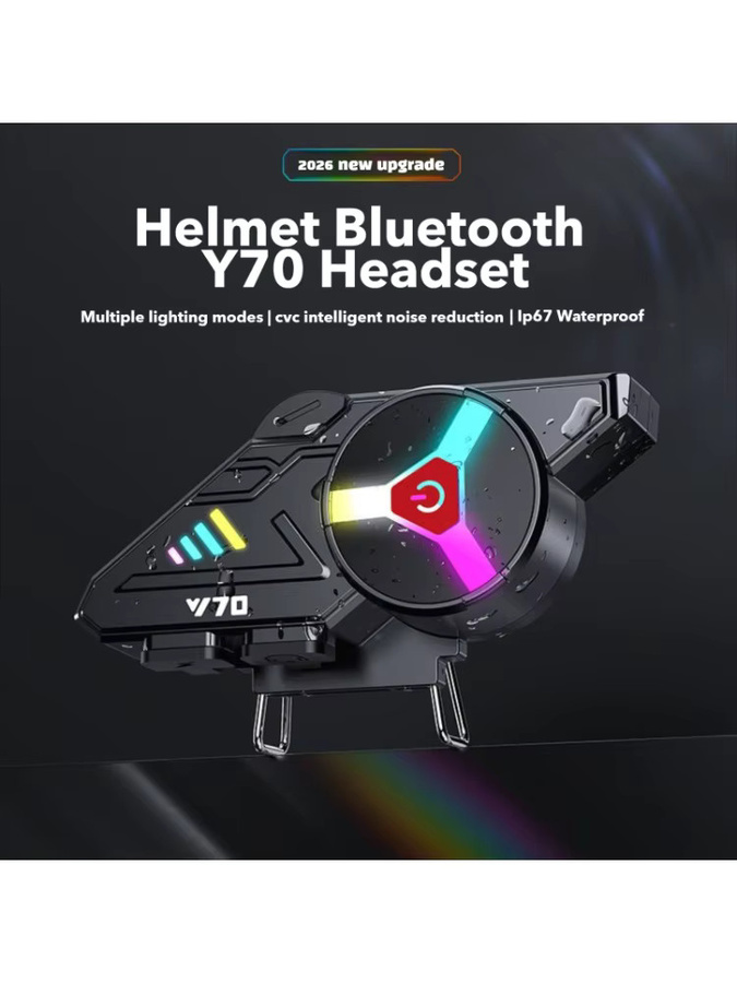 Velev 2026 Y70 Motorrad Bluetooth Helm Headset in Schwarz mit bunten Lichtern, IPX6 wasserdicht und Dual Connection für 2 Telefone - Bild 5