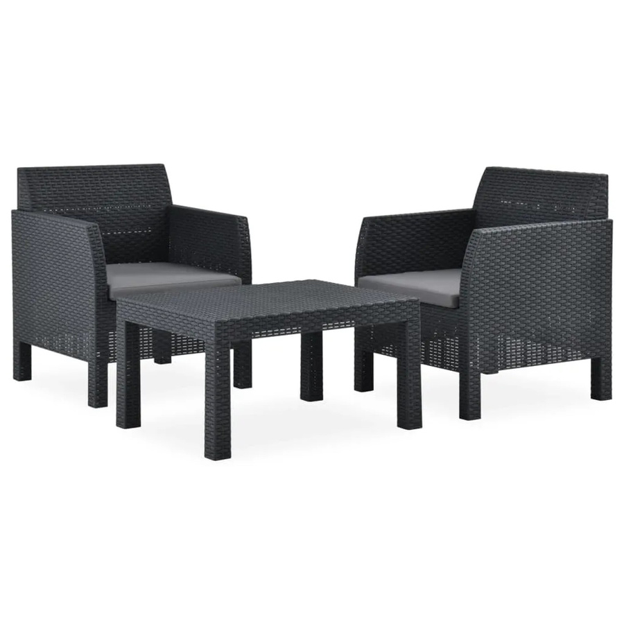 vidaXL 3-tlg Garten-Lounge-Set aus Polyrattan mit Kissen in Anthrazit - Bild 2