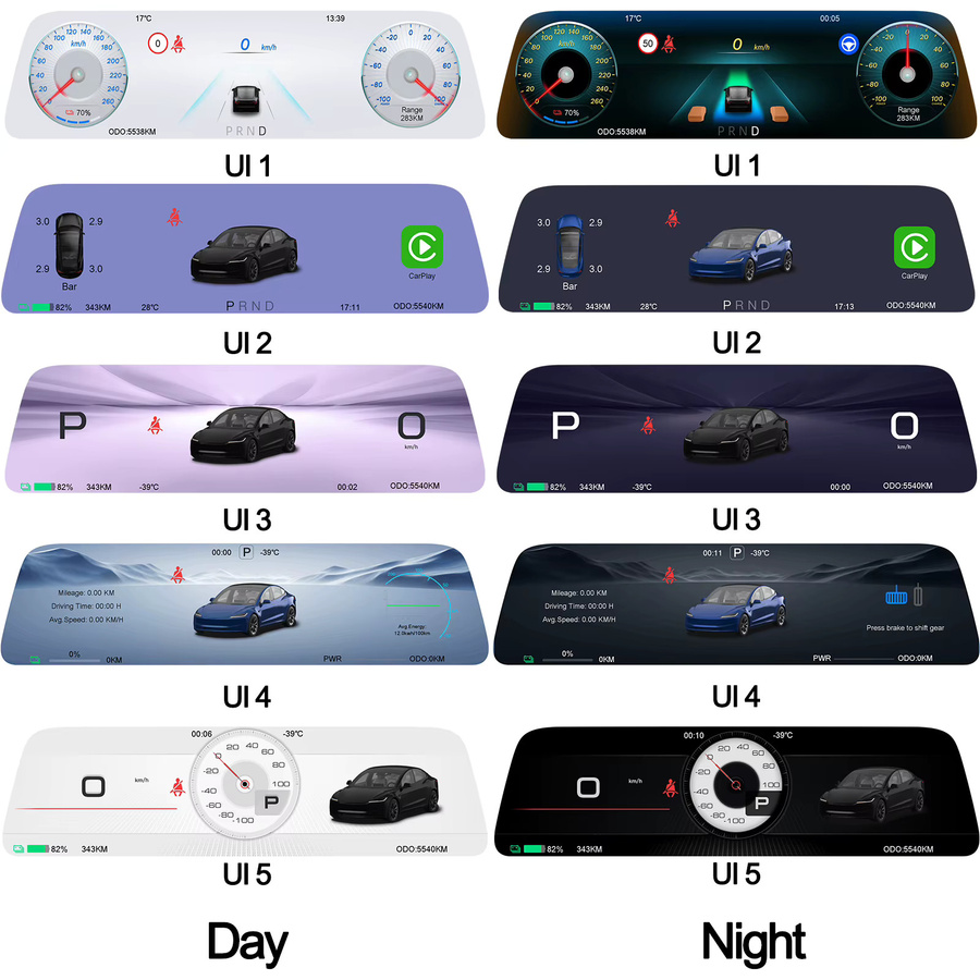 Onlysay 9,6 Zoll Tesla HUD für Model 3 (2017-2023) und Model Y (2019-2024) Bildschirmanzeige in Schwarz mit CarPlay und Android Auto Unterstützung - Bild 3