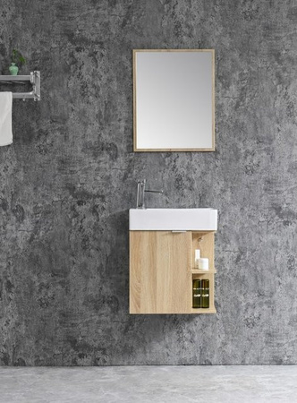 Sanotechnik Spring Waschbecken-Set für Bad und Gäste-WC in Braun mit Unterschrank, Waschbecken und Spiegel, B: 50 cm, H: 60 cm