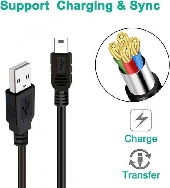 Micro-USB Ladekabel und Datenkabel in Schwarz für PS3-Controller, GoPro-Kameras und TI-84 Taschenrechner - Bild 1