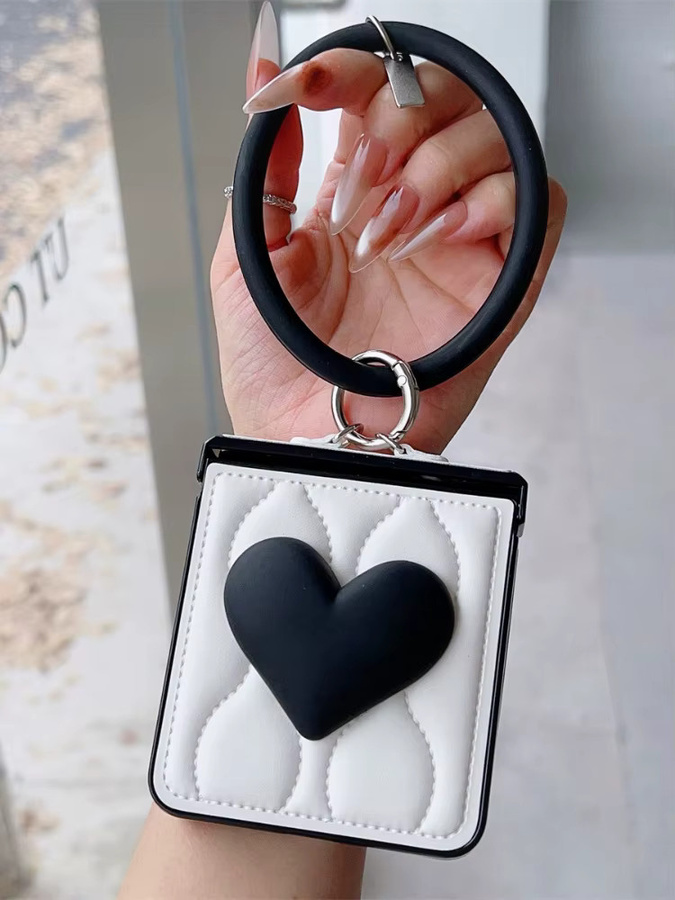 Lxuury Wave Handyhülle mit Herz-Design und Ringarmband für Samsung Galaxy Z Flip 7 6 5 4 3 FE in Weiß - Bild 4
