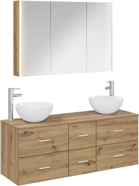 vidaXL Badezimmermöbel-Set 4-teilig in Artisan-Eiche, modern mit Waschtischunterschrank, Spiegelschrank mit LED-Beleuchtung und Seitenschrank, braun - Bild 1