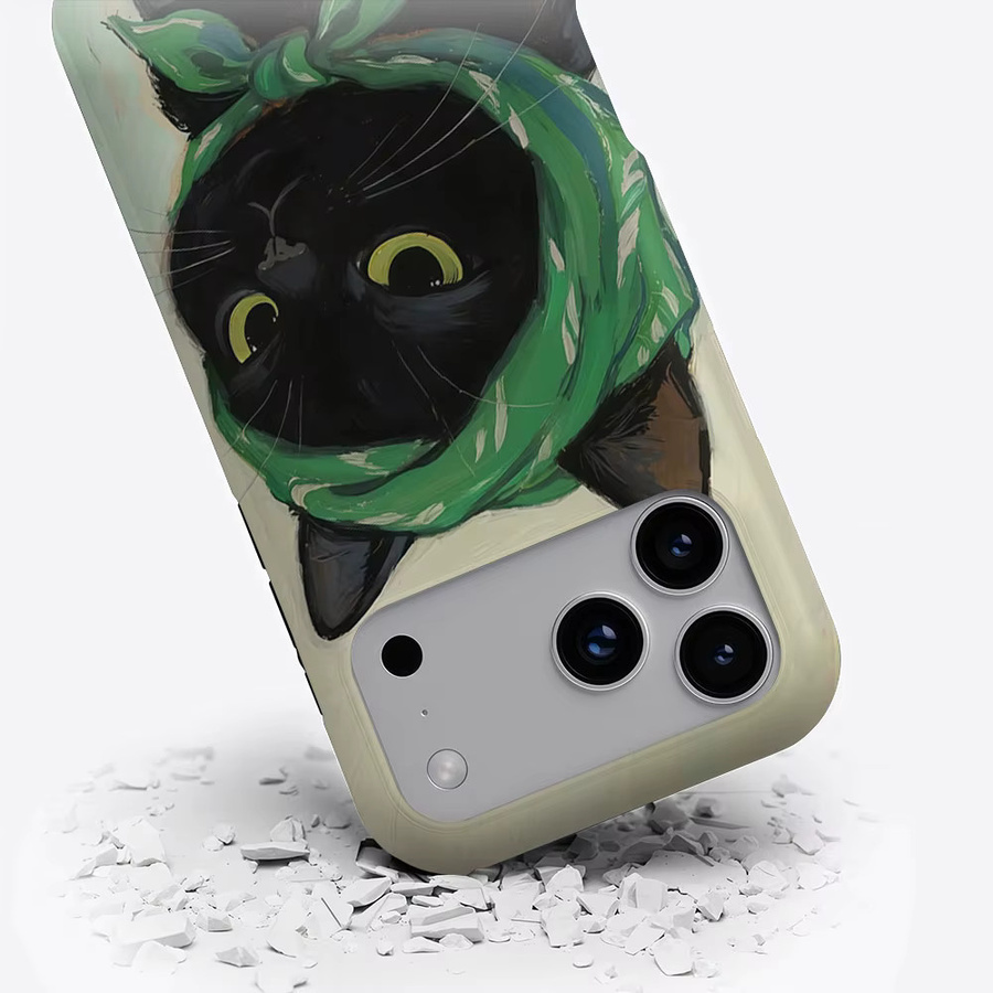 Aurbe 2-in-1 MagSafe Hülle mit Film für iPhone 17 16 15 Plus Pro Max, stoßfeste Hartschale, Design Schwarze Katze mit grünem Kopftuch - Bild 3