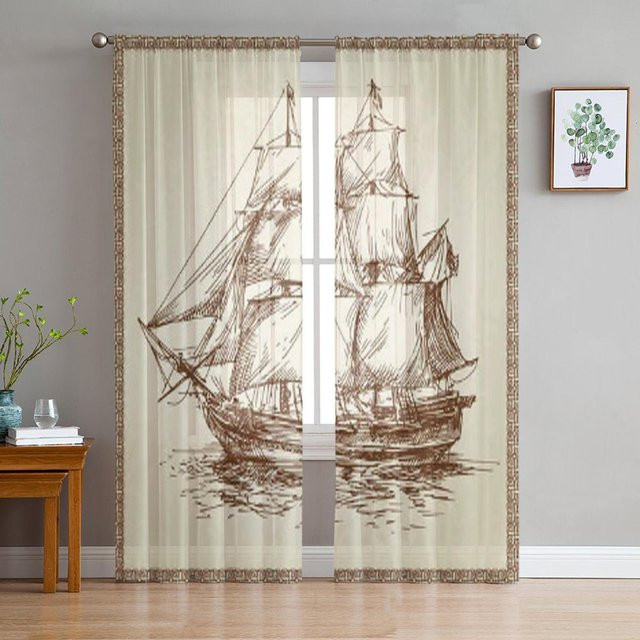 Super Six Segelschiff Fenster Vorhang aus Chiffon und Organza in Weiß, B: 135 cm, H: 114 cm - Bild 1