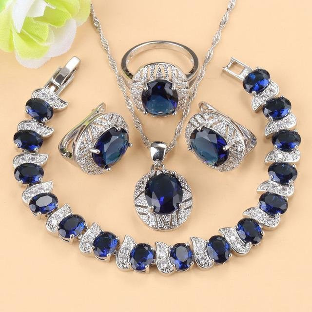 YIRAN Schmuck-Set, Kupfer, Blau, Zirkonia, Saphir, Damen - Bild 1