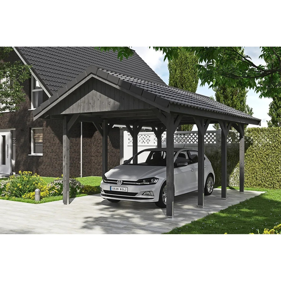 Skan Holz Carport Wallgau Satteldach aus Fichtenholz in Schiefergrau, B/T: 380 x 600 cm, Höhe: 313 cm - Bild 2