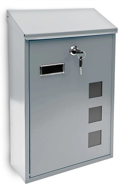 Relaxdays Briefkasten aus Metall in Silber, abschließbar mit 3 Fenstern, B: 40 cm, H: 25 cm, T: 10 cm - Bild 1