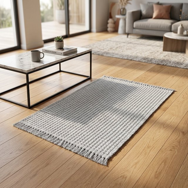 DHDH Premium Gewebte Bodenmatte mit Quasten in Schwarz und Grau - Bild 1