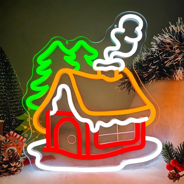 Dimmbares Neonschild mit Weihnachtsbaumhäusern in Multicolour zur Wanddekoration für Wohnzimmer und Schlafzimmer - Bild 1