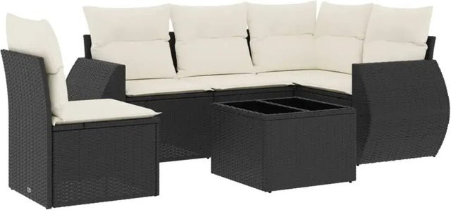 vidaXL 6-teilige Garten-Sofagarnitur in L-Form aus schwarzem Poly-Rattan mit Kissen und pulverbeschichtetem Stahlgestell - Bild 1