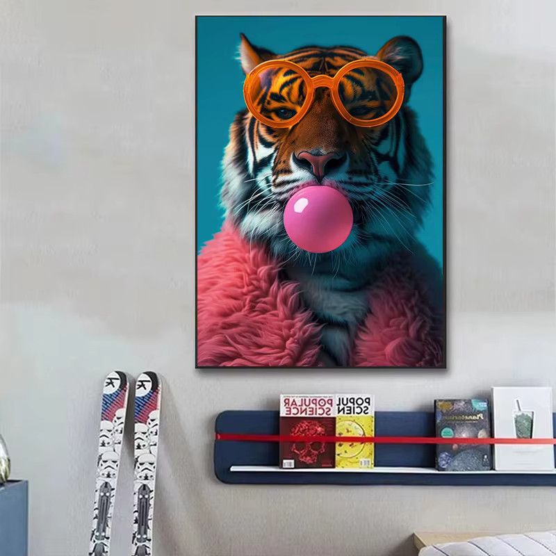 Buntes Leinwandbild von Potdemiel mit Löwe, Tiger und Zebra im Kaugummi-Stil für deine Wanddekoration - Bild 2