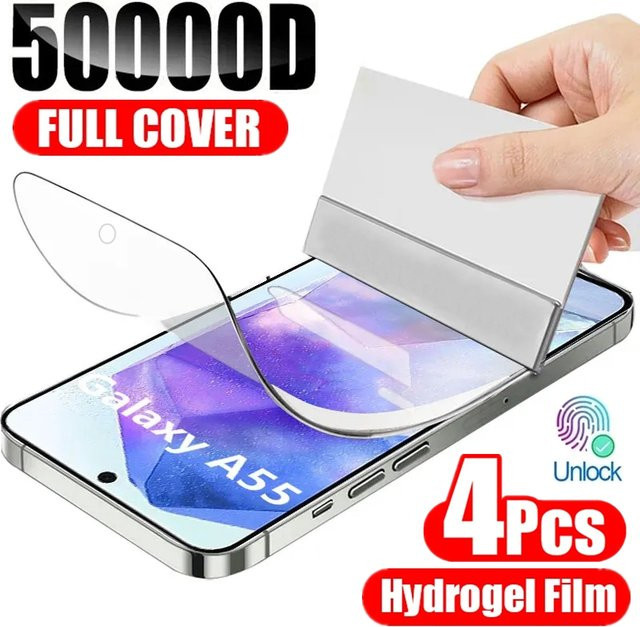 4er-Pack Hydrogel Displayfolie für Samsung Galaxy A55 A54 A15 A34 A14 A13 A53 A52 A12 A33 A23 A32 A73 A03 A50 A70 A21S, Vollabdeckung, transparent - Bild 1