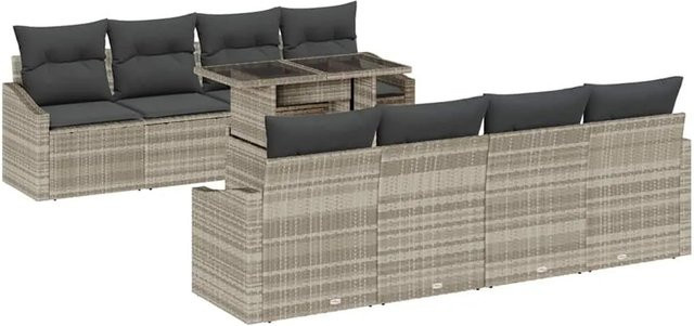 vidaXL Garten-Sofa-Set 7-teilig aus Poly-Rattan in Hellgrau mit Kissen und Tisch - Bild 1
