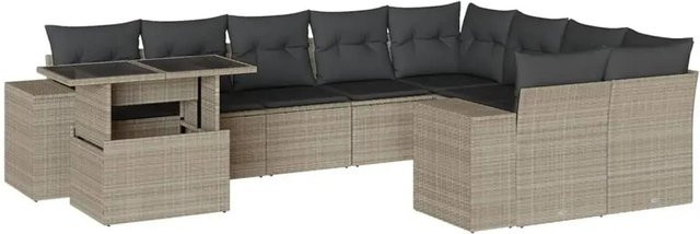 vidaXL 10-tlg. Garten-Sofagarnitur in L-Form aus Polyrattan mit Kissen in Hellgrau - Bild 1
