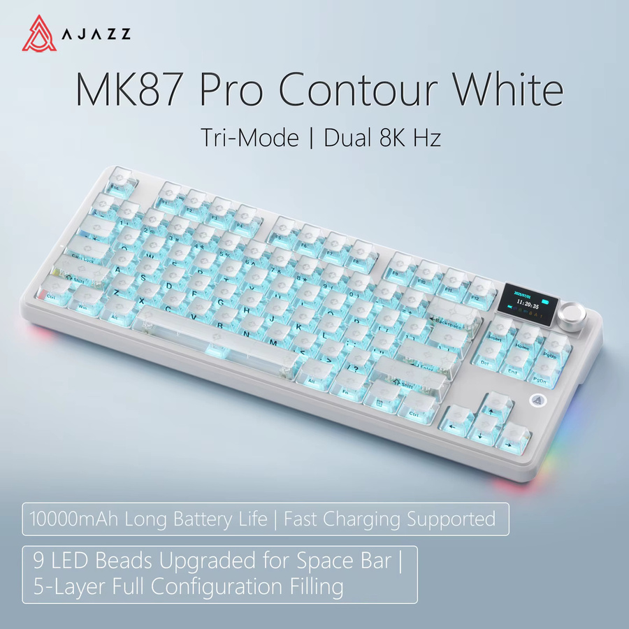 Ajazz MK87pro Mechanische Tastatur in Weiß mit Tri-Mode Verbindung: Kabellos via Bluetooth, 2,4 GHz oder Kabelgebunden für Gaming und Büro mit Dual 8K Polling Rate - Bild 1