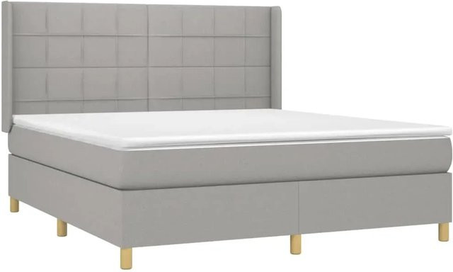 vidaXL Boxspringbett mit Matratze und LED-Beleuchtung in Hellgrau, B/T/H: 180 x 200 x 183 cm, Hybridbett mit USB-Anschluss und Taschenfederkern - Bild 1