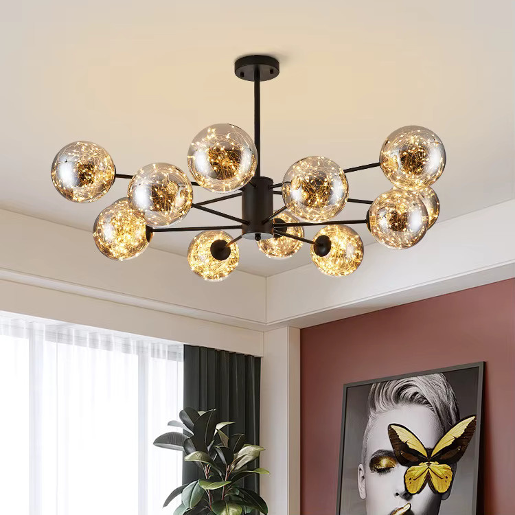 JIANKEXING Nordic Starry Magic Bean Pendelleuchte aus Glas und Metall in Grau und Multicolour für Wohnzimmer und Schlafzimmer - Bild 2