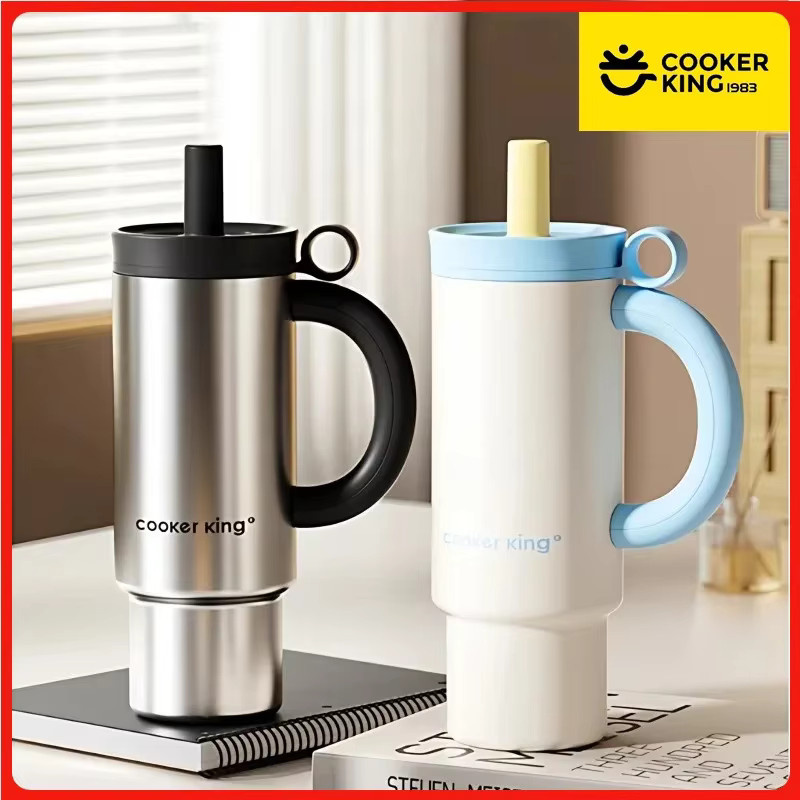 COOKER KinG Thermosbecher aus Edelstahl mit Griff und Strohhalm, Silber, 1050 ml - Bild 1