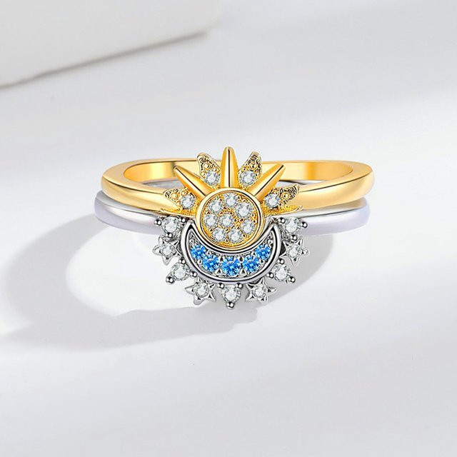 Yiluocd Ring Sonne und Mond, Bicolor, Messing, Zirkonia, Damen - Bild 1