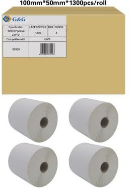 G&G Thermopapier Etiketten weiß, kompatibel zu Zebra 87000, selbstklebend, B: 100 mm, H: 50 mm, 4 x 1300 Stück - Bild 1