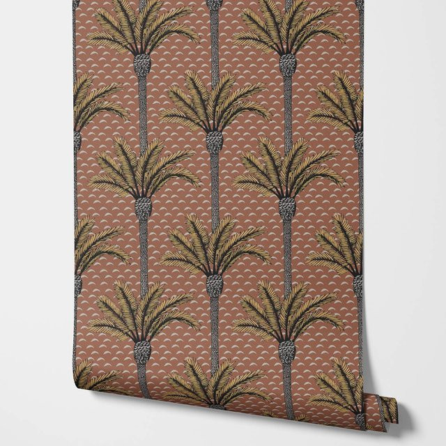Tropische Palmen-Tapete von Pixel&Wall in Braun mit floralem Vintage-Design - Bild 1
