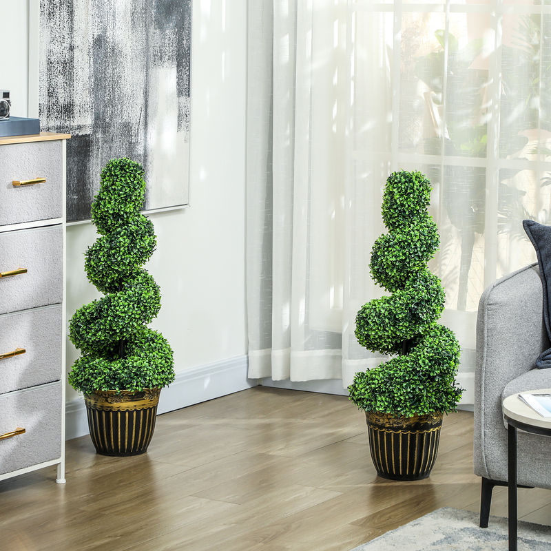 Outsunny 2er-Set Künstliche Buchsbaum Pflanzen in Grün, UV-beständig, Höhe: 90 cm, inklusive Blumentopf für Indoor & Outdoor - Bild 2